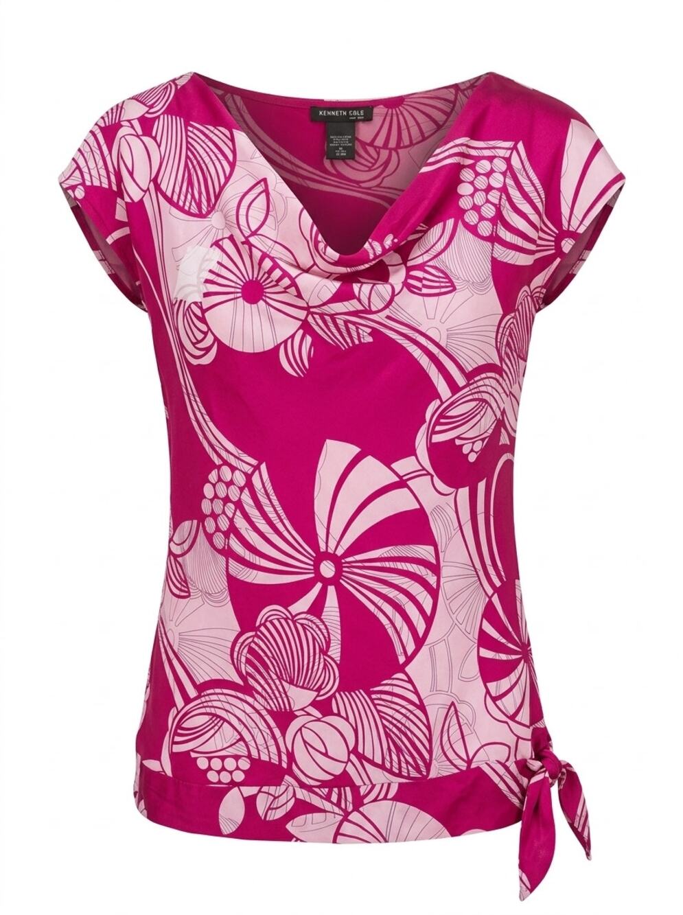 Kenneth Cole New York 100% Silk Pink Floral Cowl Neck Blouse Women Size 10